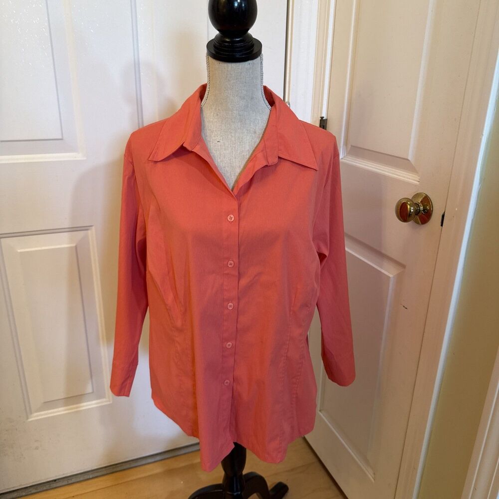 ORANGE DRI WICKING Como woman Orange blouse button up longsleeve size 2X